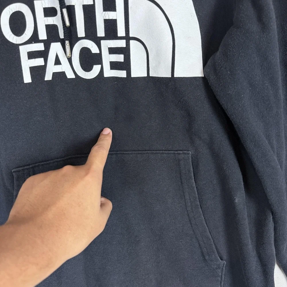 The North Face Hoodie Mens Small Black Pullover Fleece Big Logo‎ Kangaroo